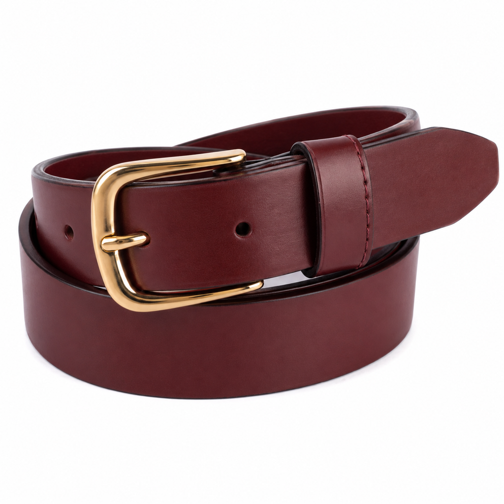 Cintura in pelle marrone con fibbia dorata