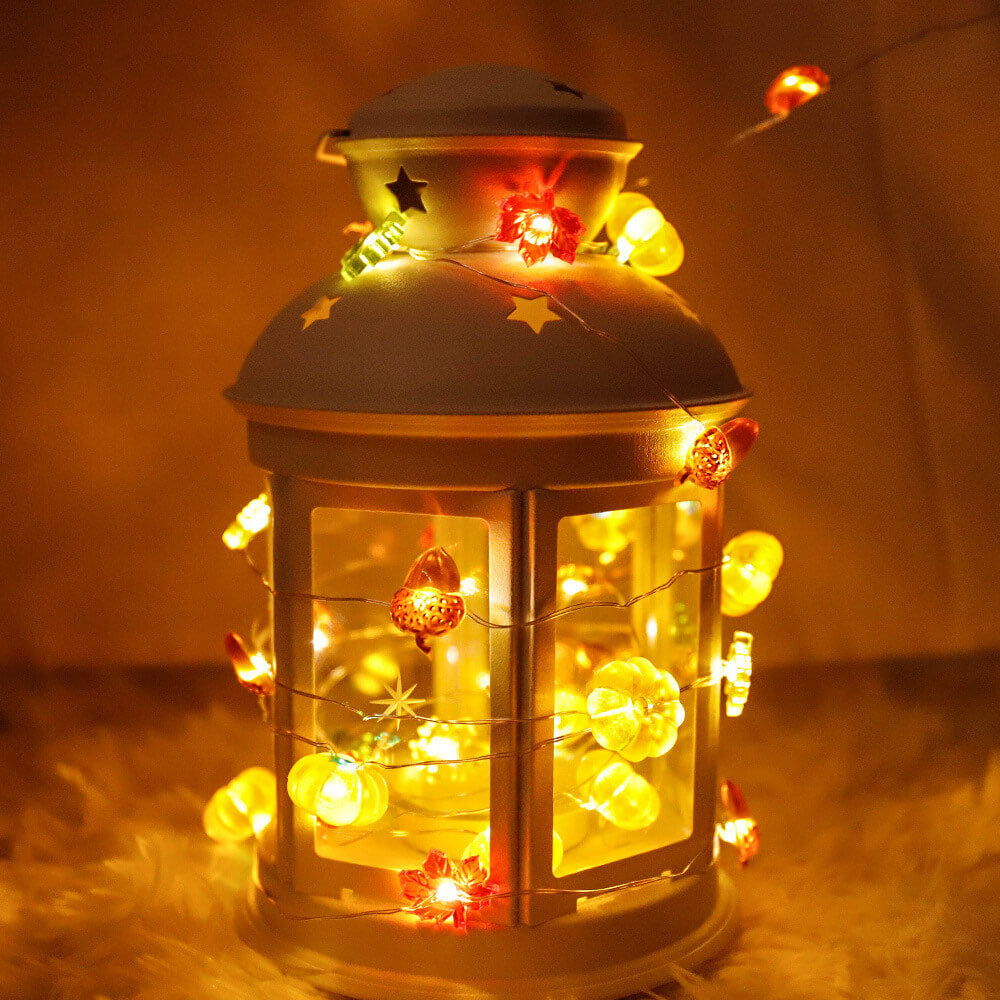 Moderna decorazione a forma di zucca in acero e ghianda del Ringraziamento, con 30 luci a LED