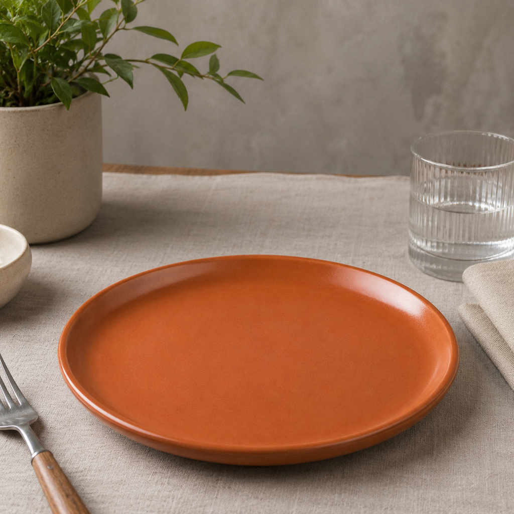 Dettaglio del bordo del piatto in ceramica terracotta