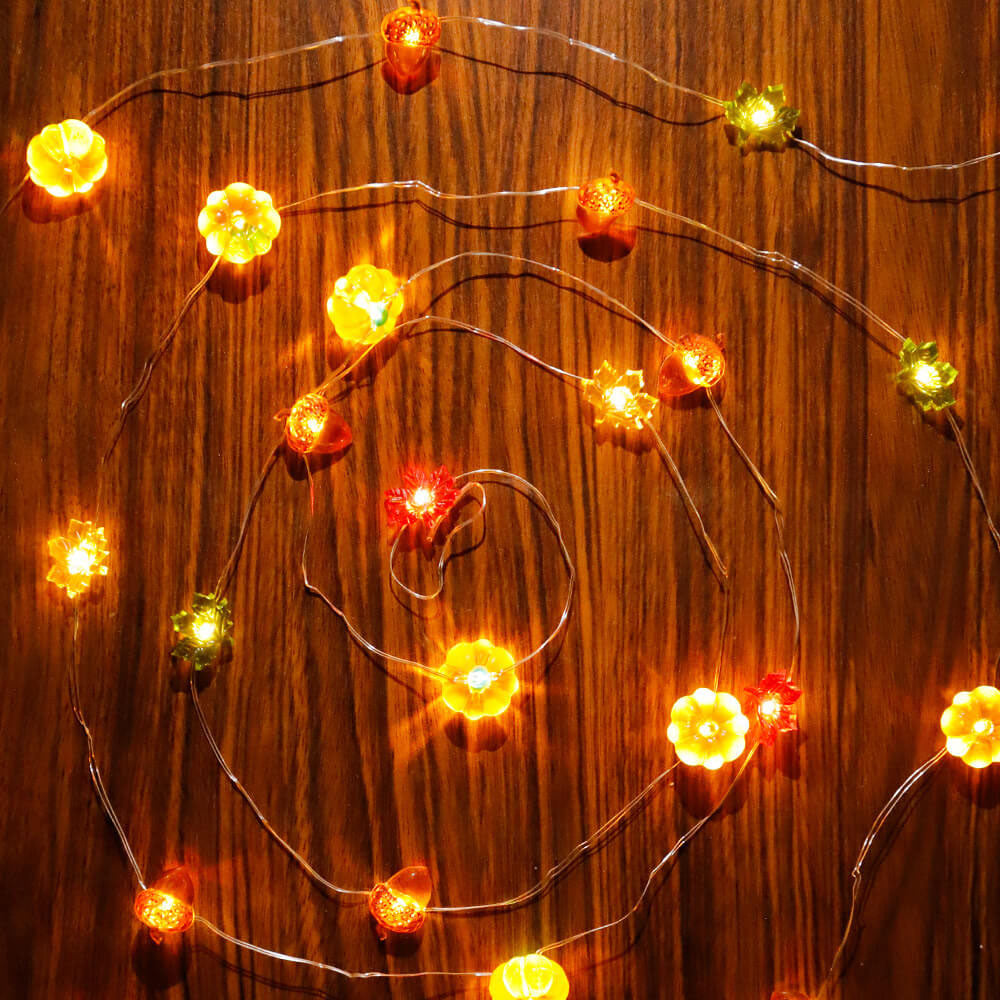 Moderna decorazione a forma di zucca in acero e ghianda del Ringraziamento, con 30 luci a LED