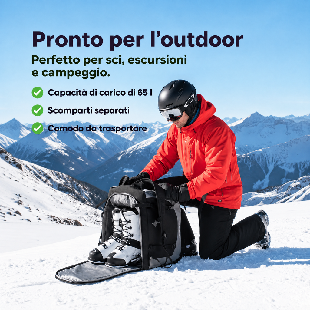 Zaino da sci 65L | Borsa per scarponi da sci con scomparto per casco e scomparto per maschera | Tessuto Oxford, spallacc