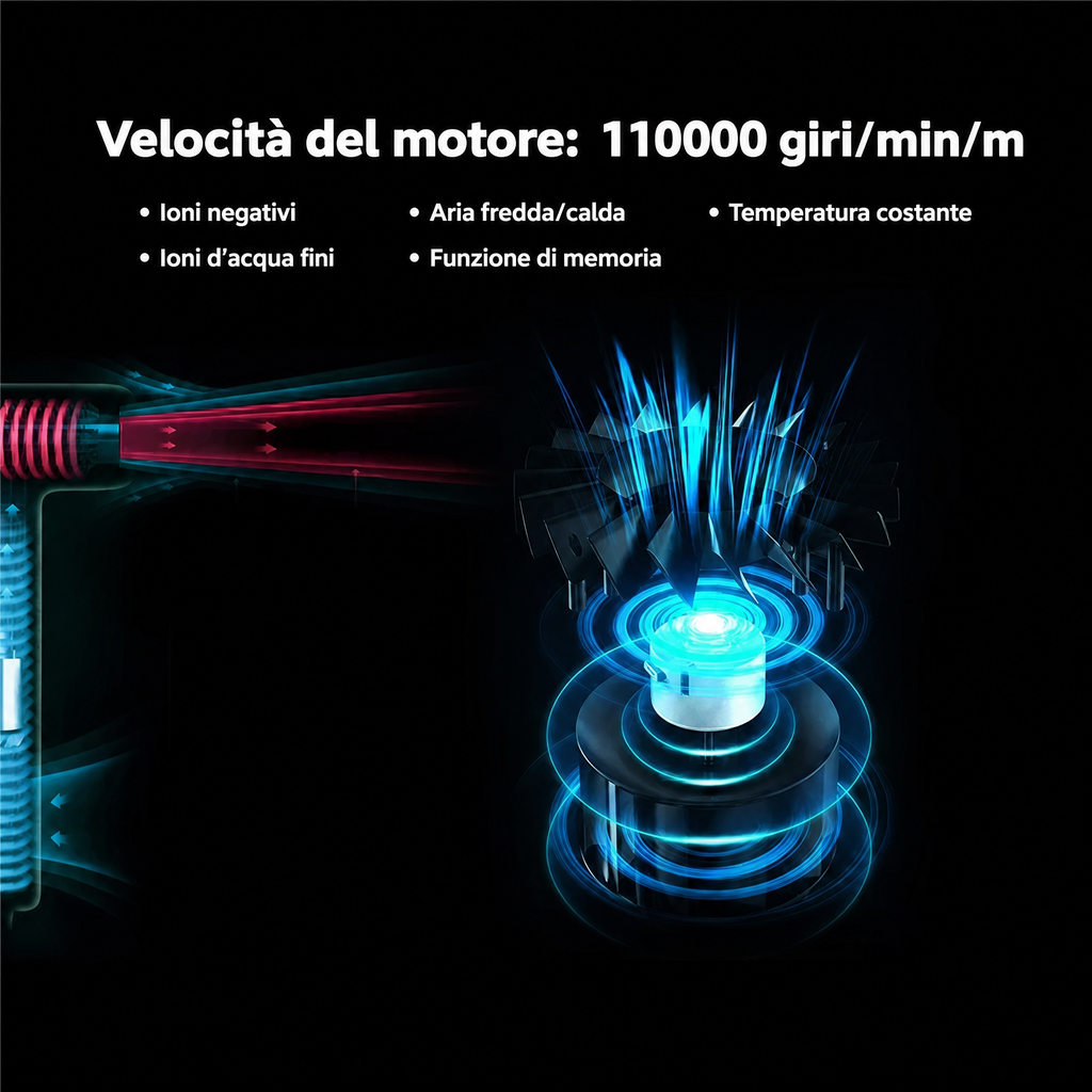 AeroBlitz - Asciugacapelli professionale ultra-leggero - Motore ad alta velocità