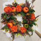 Ghirlanda per porta autunnale | Design rustico con peonia e zucca | Decorazione autunnale artigianale
