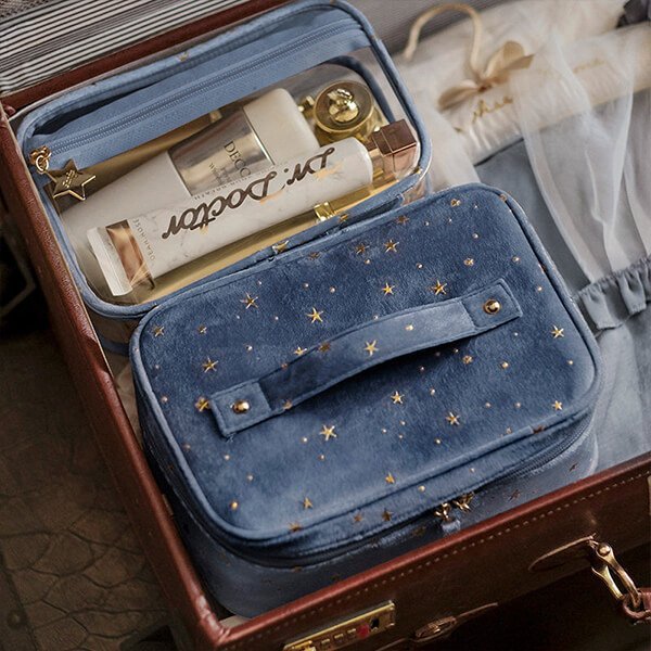 Borsa per cosmetici in velluto di grande capacità + borsa per il lavaggio