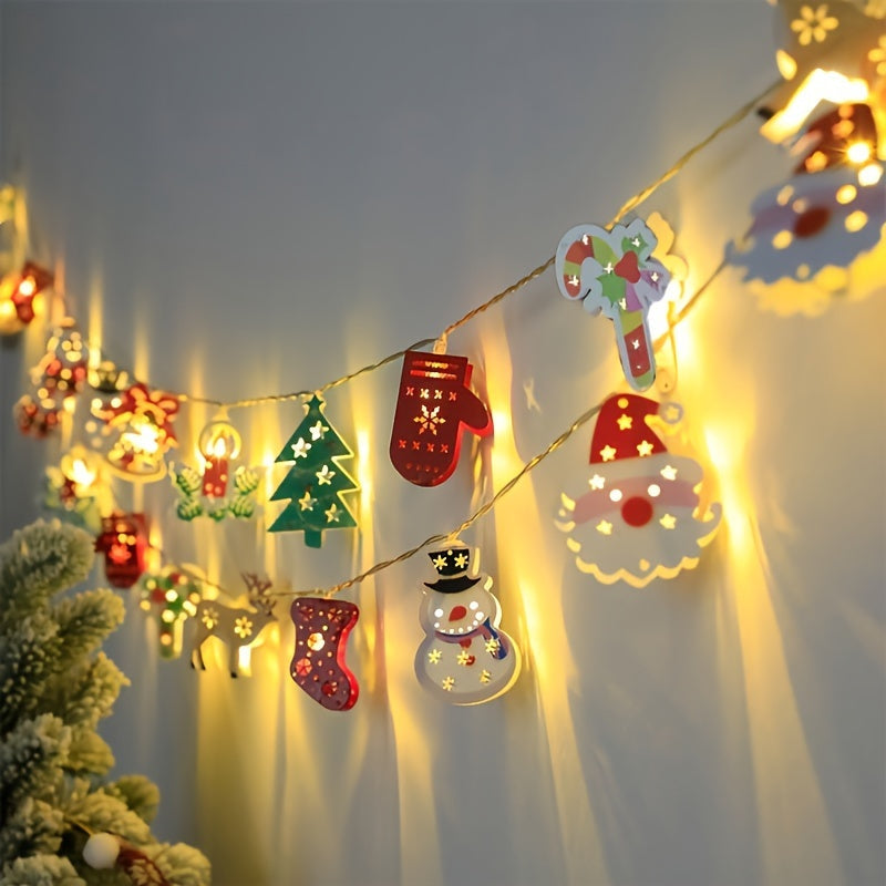 Stringa natalizia a LED alimentata a batteria con design di pupazzo di neve e albero