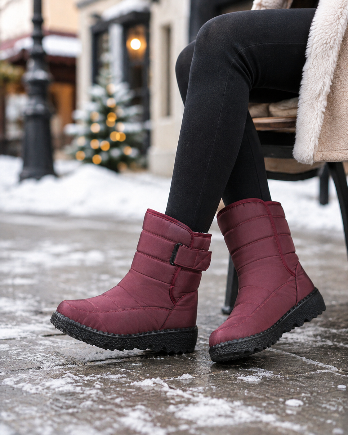 Stivali da neve da donna, stivali invernali impermeabili antivento e antiscivolo con gambo alto, suola tendinea anatomica calda