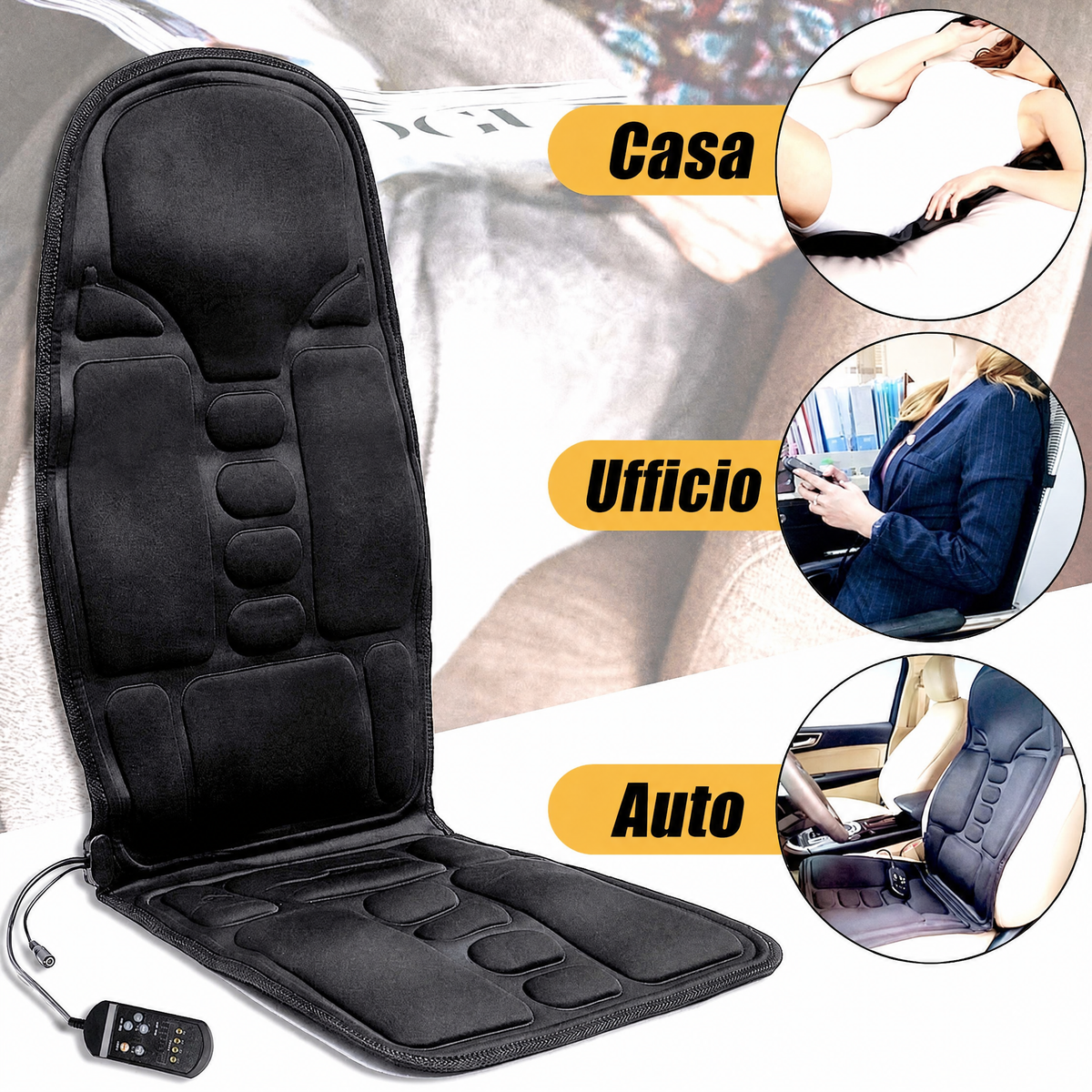 Cuscino massaggiante riscaldato a 8 modalità per schiena, collo e rilassamento totale del corpo – Perfetto per auto e ca