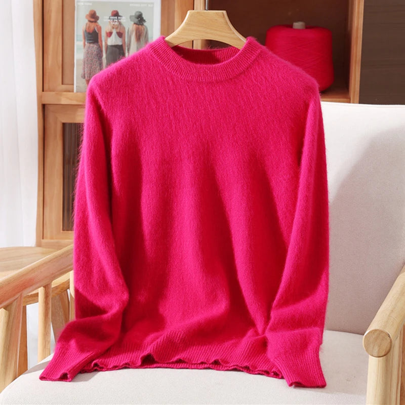 Maglione pullover con scollo a O da donna in cashmere visone 100% caldo leggero autunno inverno