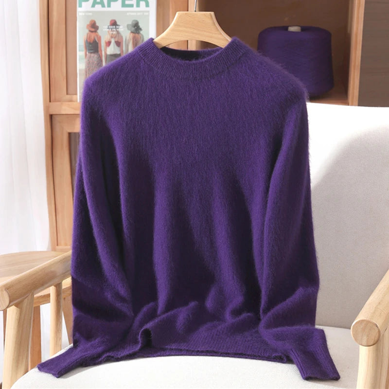 Maglione pullover con scollo a O da donna in cashmere visone 100% caldo leggero autunno inverno