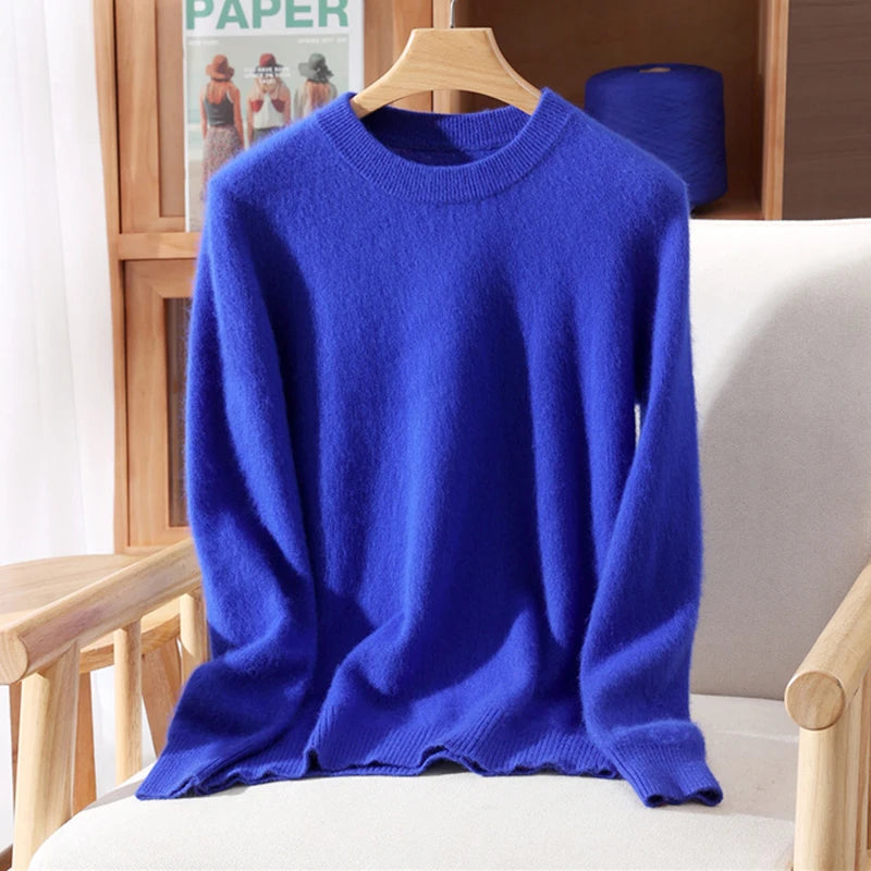 Maglione pullover con scollo a O da donna in cashmere visone 100% caldo leggero autunno inverno