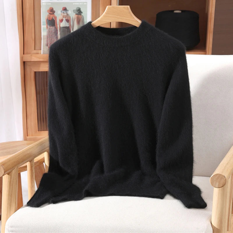 Maglione pullover con scollo a O da donna in cashmere visone 100% caldo leggero autunno inverno