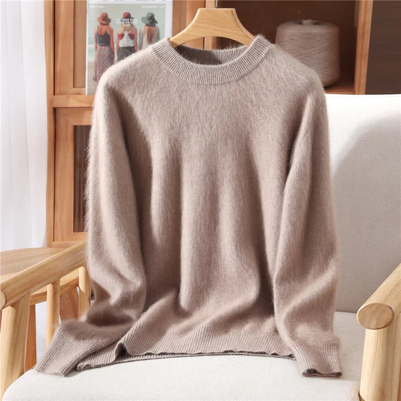 Maglione pullover con scollo a O da donna in cashmere visone 100% caldo leggero autunno inverno