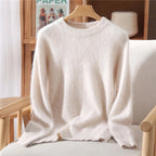 Maglione pullover con scollo a O da donna in cashmere visone 100% caldo leggero autunno inverno