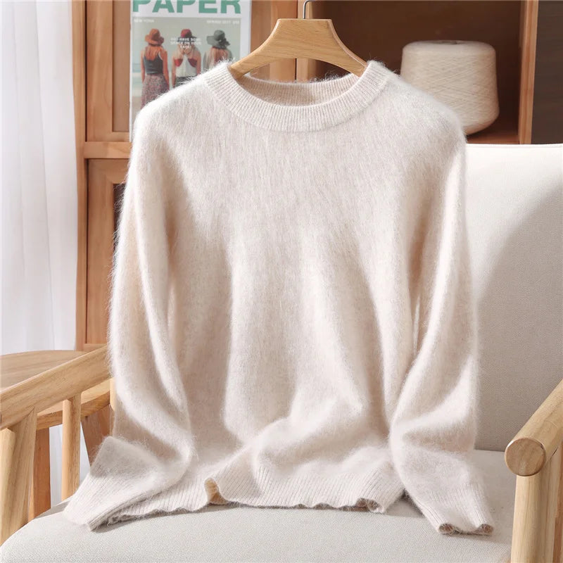 Maglione pullover con scollo a O da donna in cashmere visone 100% caldo leggero autunno inverno