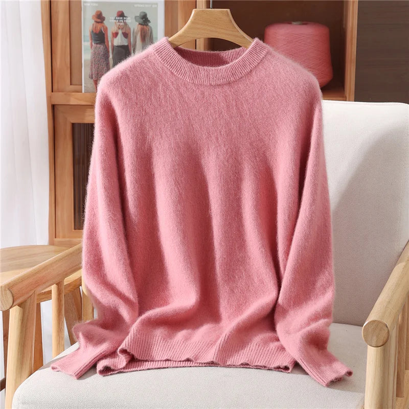 Maglione pullover con scollo a O da donna in cashmere visone 100% caldo leggero autunno inverno