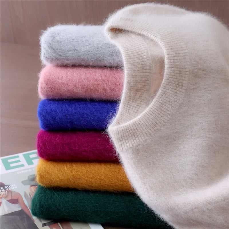 Maglione pullover con scollo a O da donna in cashmere visone 100% caldo leggero autunno inverno