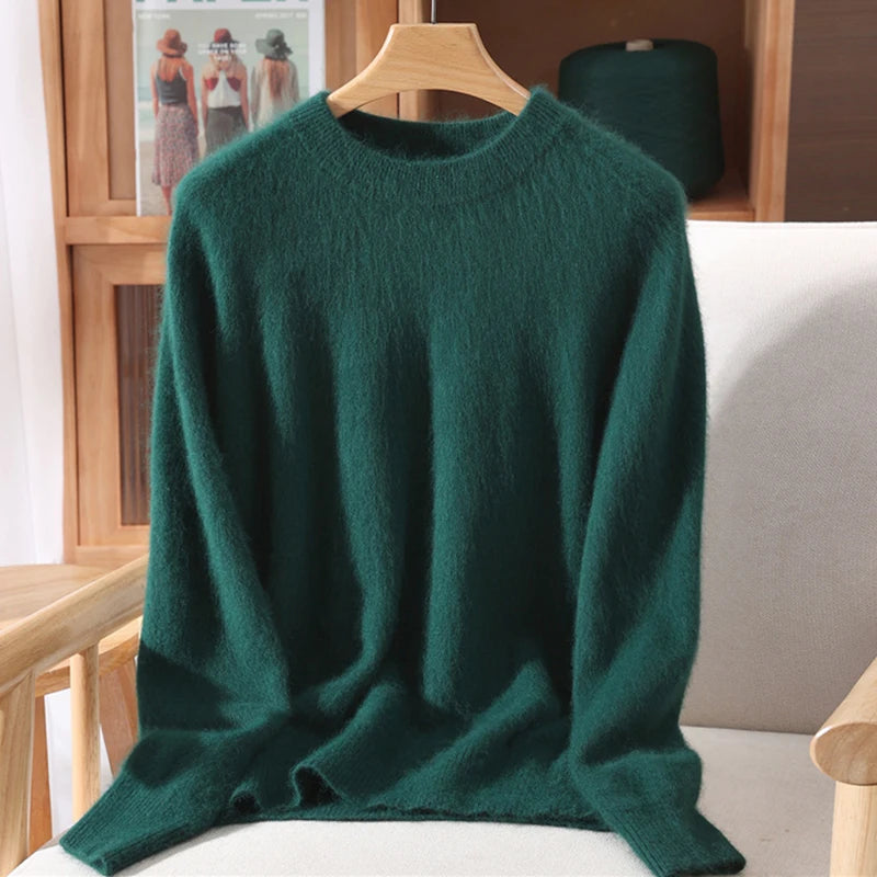 Maglione pullover con scollo a O da donna in cashmere visone 100% caldo leggero autunno inverno