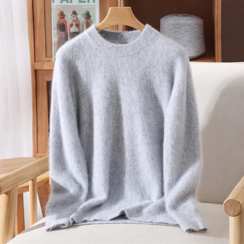 Maglione pullover con scollo a O da donna in cashmere visone 100% caldo leggero autunno inverno