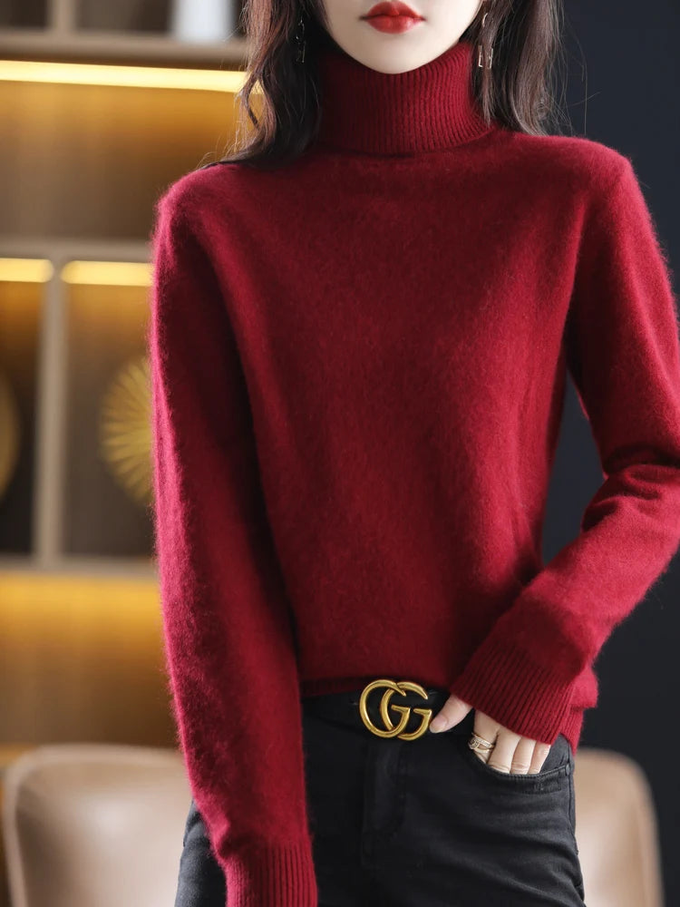 Maglione dolcevita in cashmere Aurora 100% morbido pullover lavorato a maglia sottile per l'autunno caldo