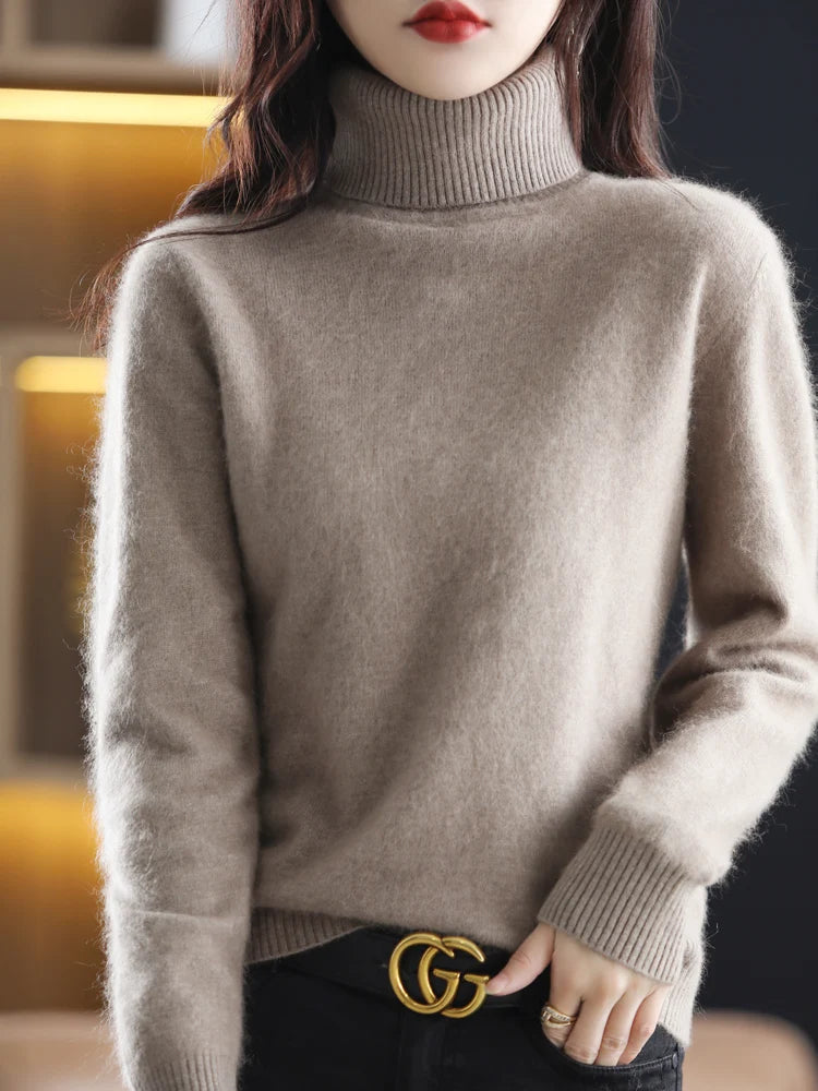 Maglione dolcevita in cashmere Aurora 100% morbido pullover lavorato a maglia sottile per l'autunno caldo