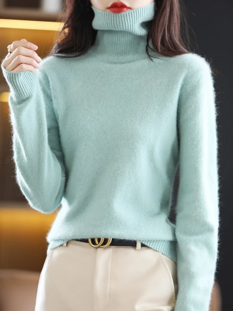Maglione dolcevita in cashmere Aurora 100% morbido pullover lavorato a maglia sottile per l'autunno caldo