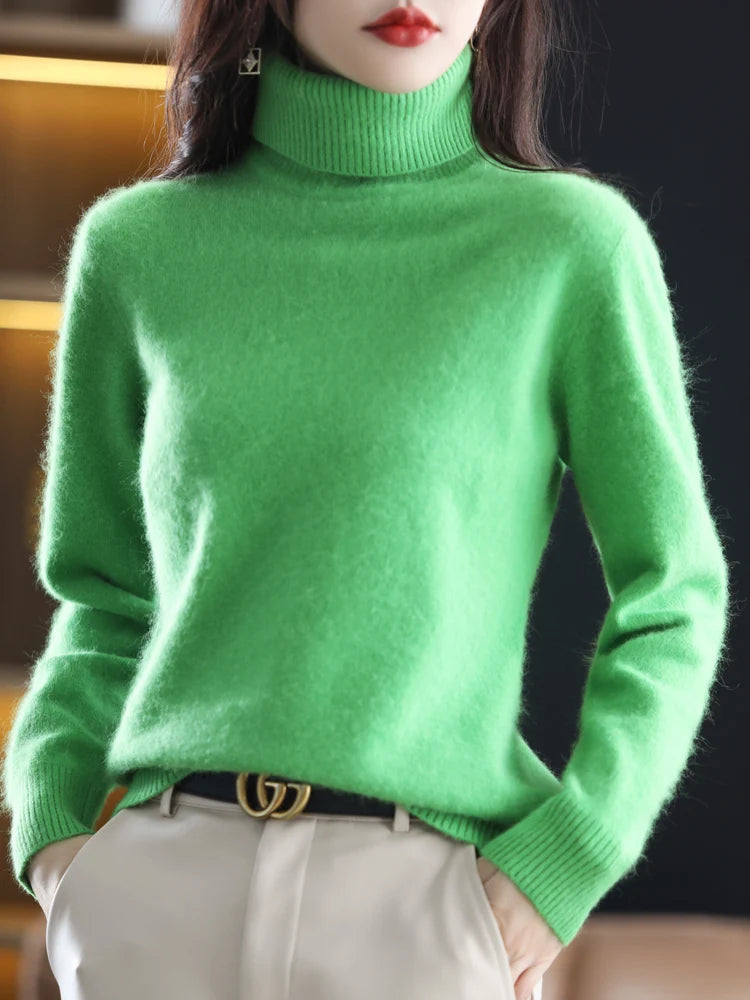 Maglione dolcevita in cashmere Aurora 100% morbido pullover lavorato a maglia sottile per l'autunno caldo