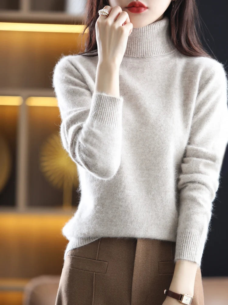 Maglione dolcevita in cashmere Aurora 100% morbido pullover lavorato a maglia sottile per l'autunno caldo