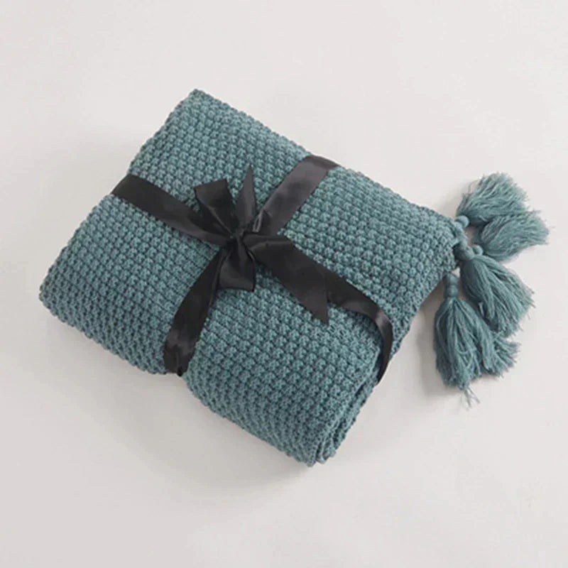 Coperta in lana lavorata a maglia con frange - NordicCozy