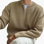 Maglione lavorato a maglia da uomo con righe, mezza zip e maniche lunghe