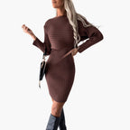 Abito in maglia da donna a maniche lunghe, motivo a coste, moda invernale