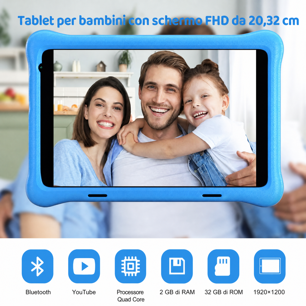 Tablet educativo da 8 pollici per bambini con controllo genitori e protezione per gli occhi