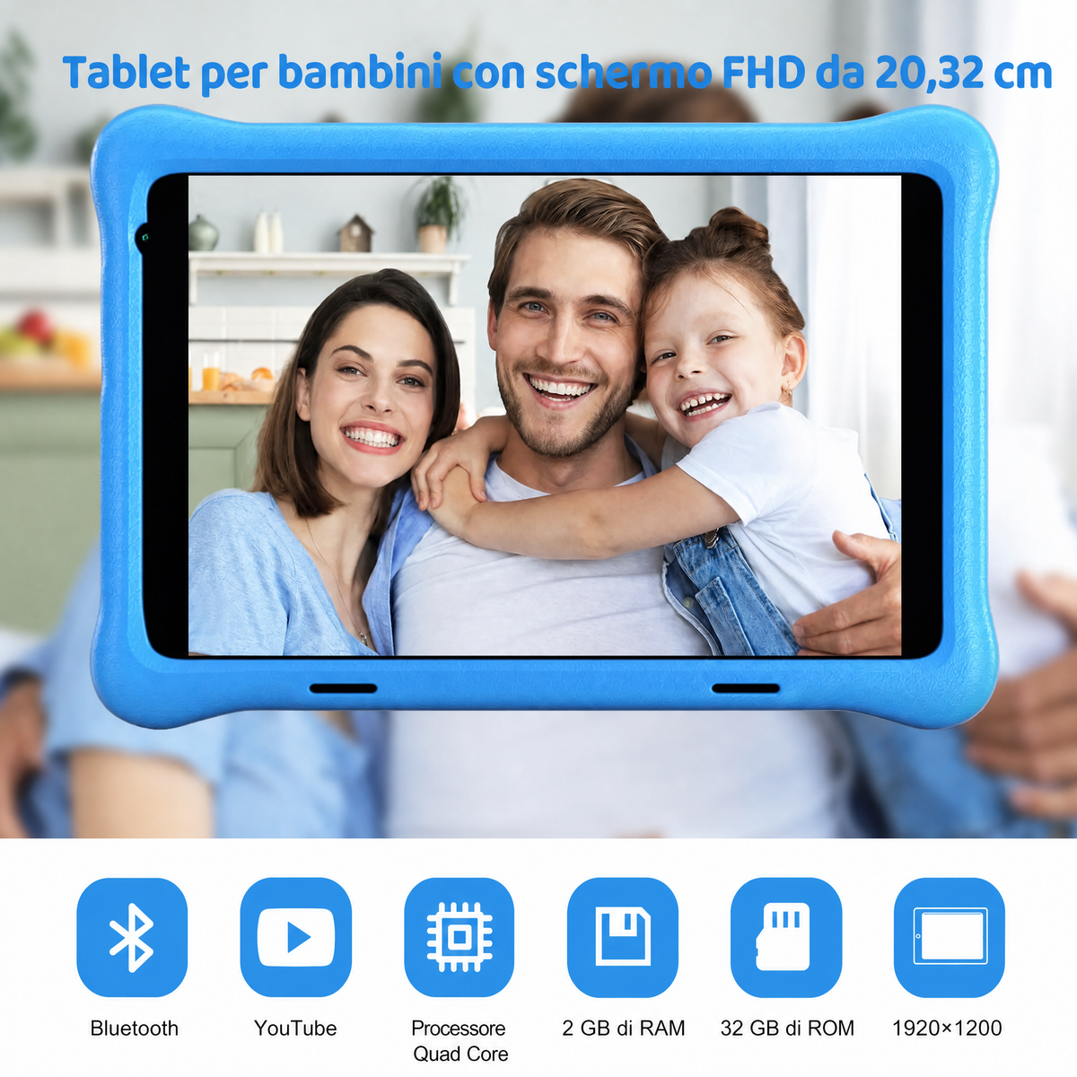 Tablet educativo da 8 pollici per bambini con controllo genitori e protezione per gli occhi