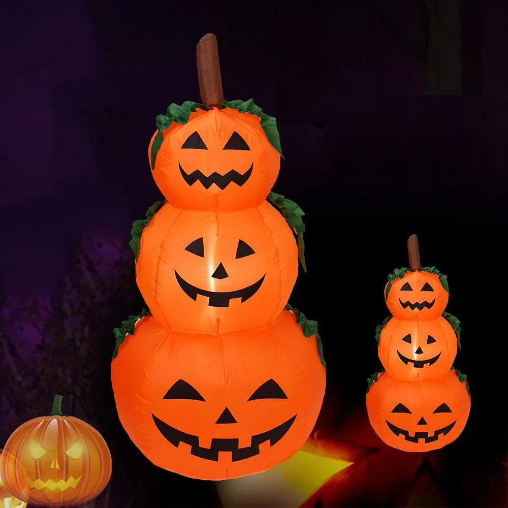 Pila di zucche gonfiabili di Halloween da 1,1 m con luci rotanti a LED | Decorazione del cortile esterno