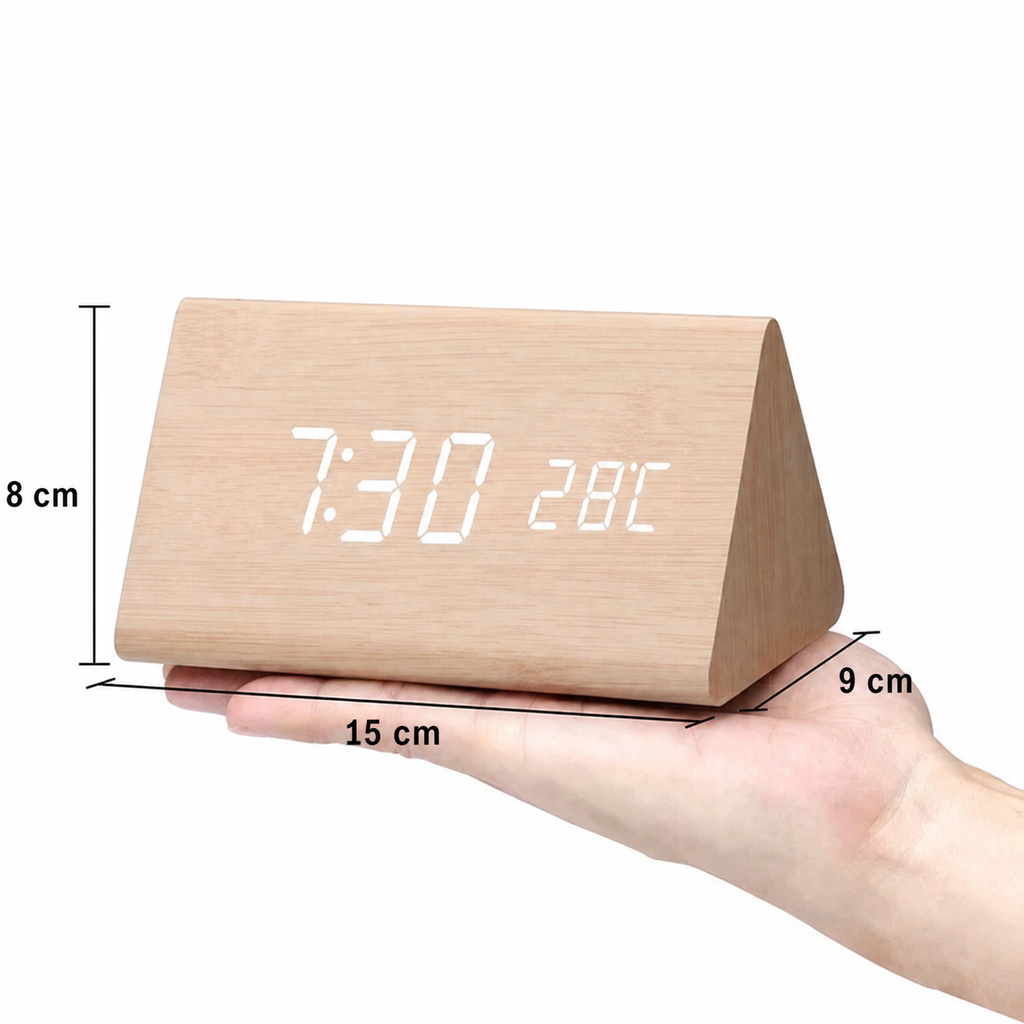 Sveglia Intelligente LED | Design Moderno in Legno con Controllo Vocale