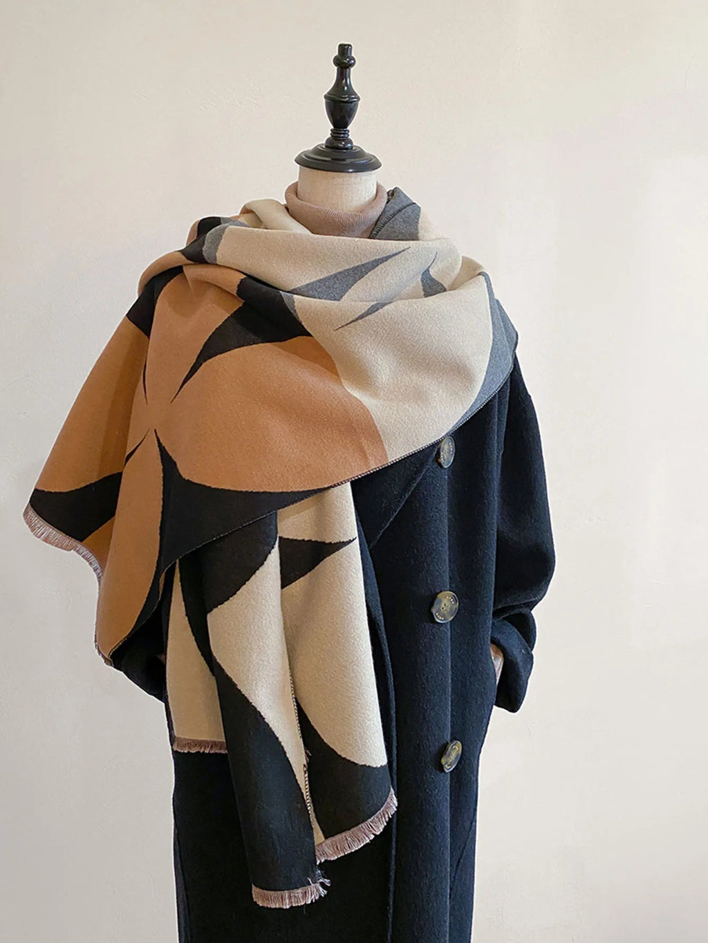 Sciarpa da donna oversize - Cashmere geometrico reversibile