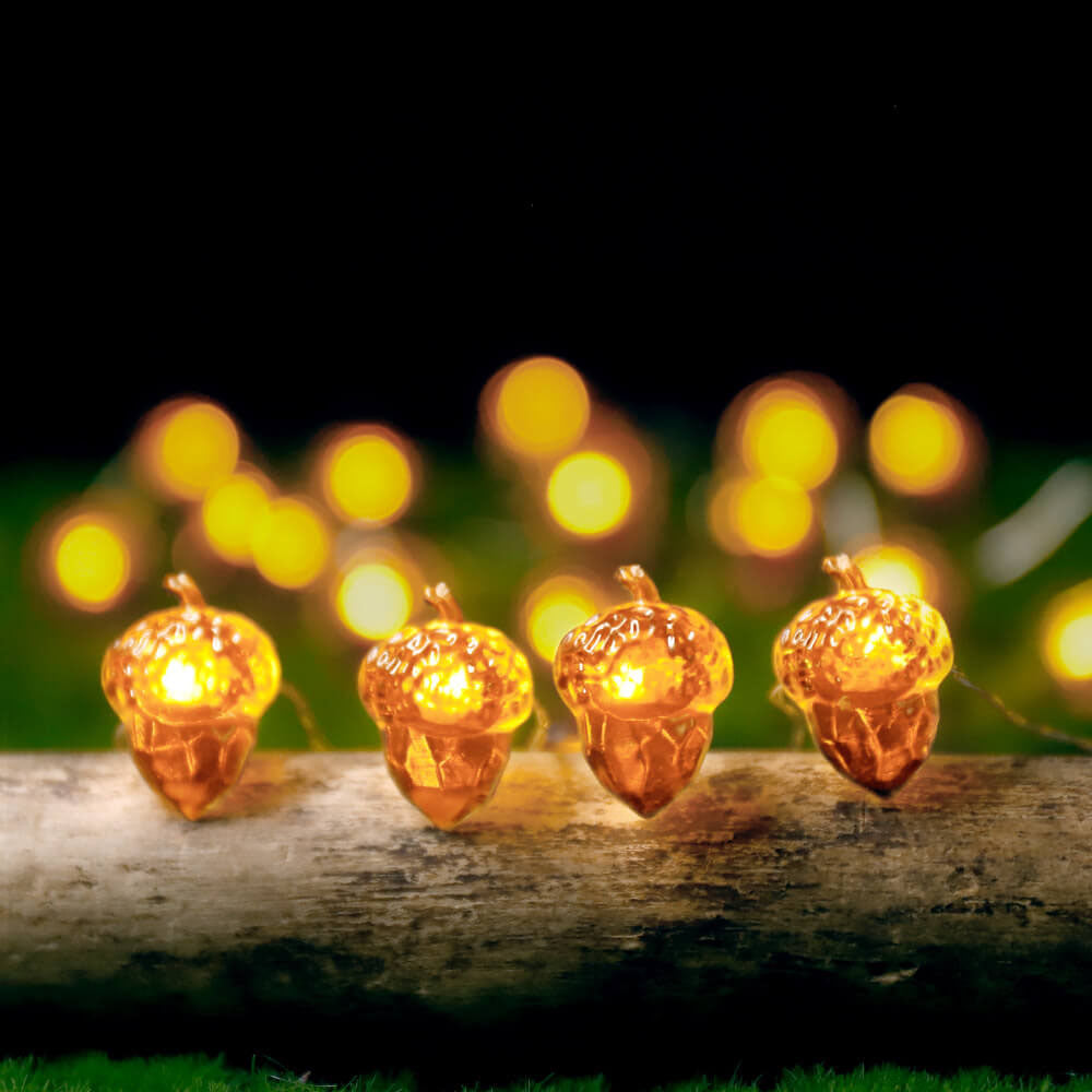 Moderna decorazione a forma di zucca in acero e ghianda del Ringraziamento, con 30 luci a LED