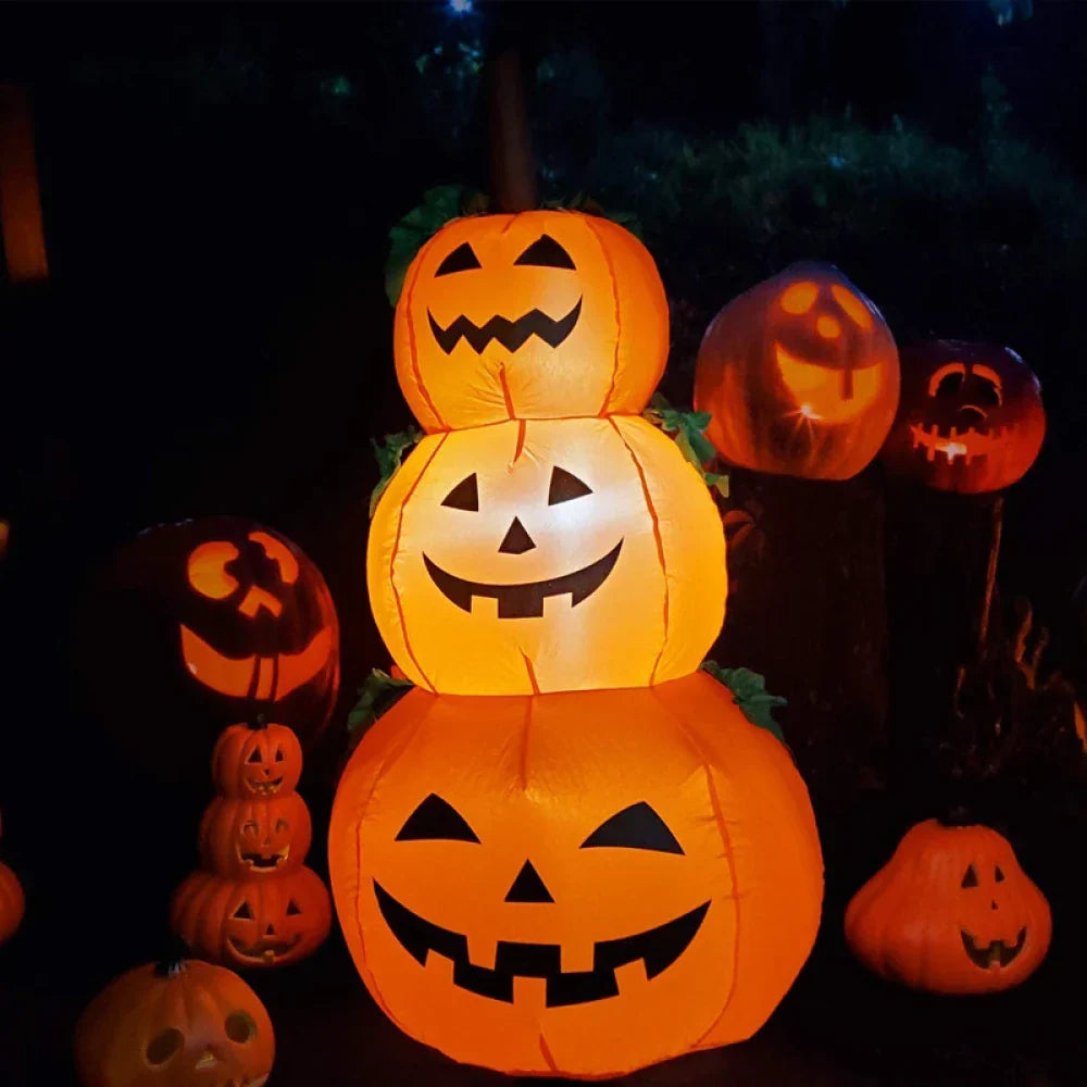 Pila di zucche gonfiabili di Halloween da 1,1 m con luci rotanti a LED | Decorazione del cortile esterno