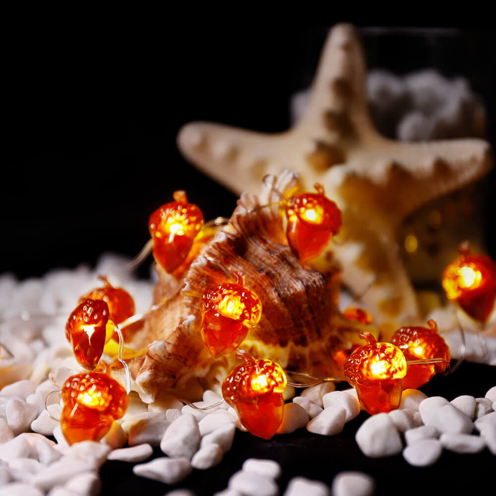 Moderna decorazione a forma di zucca in acero e ghianda del Ringraziamento, con 30 luci a LED