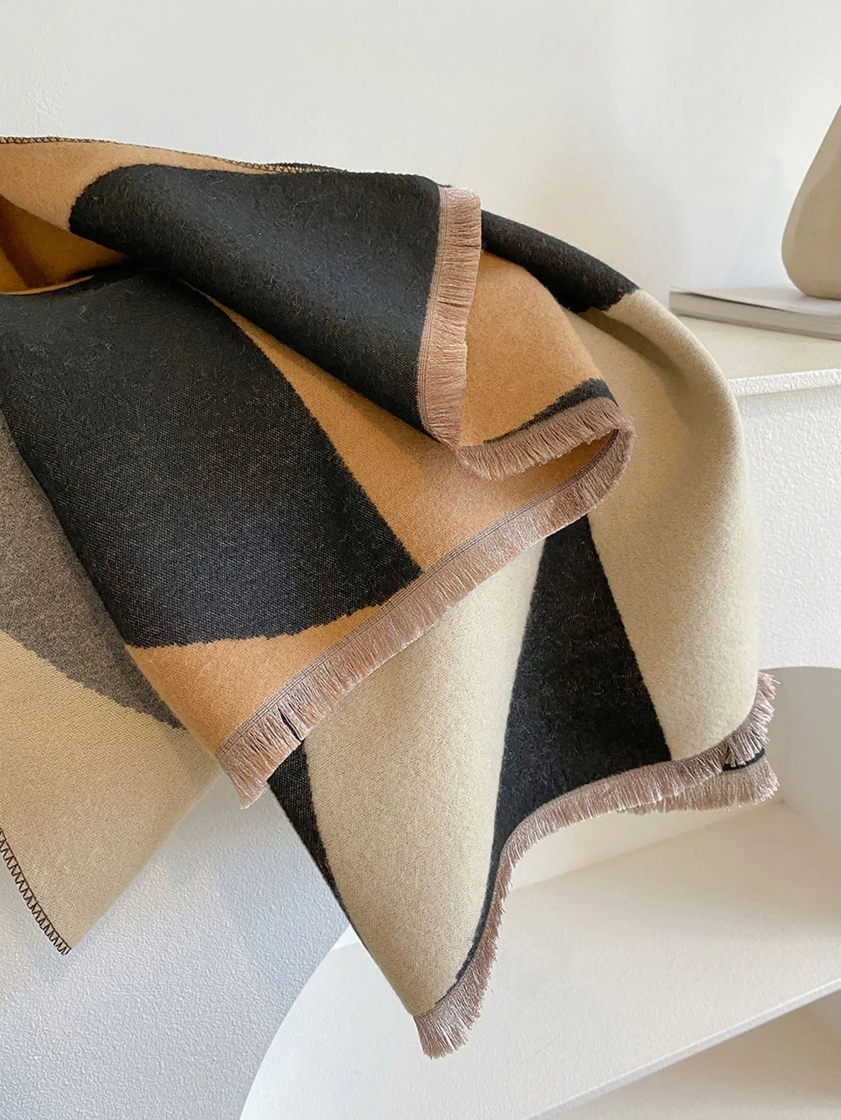 Sciarpa da donna oversize - Cashmere geometrico reversibile
