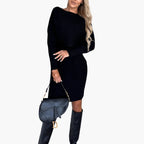 Abito in maglia da donna a maniche lunghe, motivo a coste, moda invernale