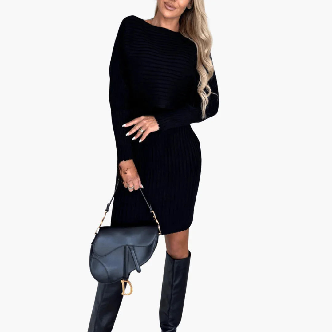 Abito in maglia da donna a maniche lunghe, motivo a coste, moda invernale
