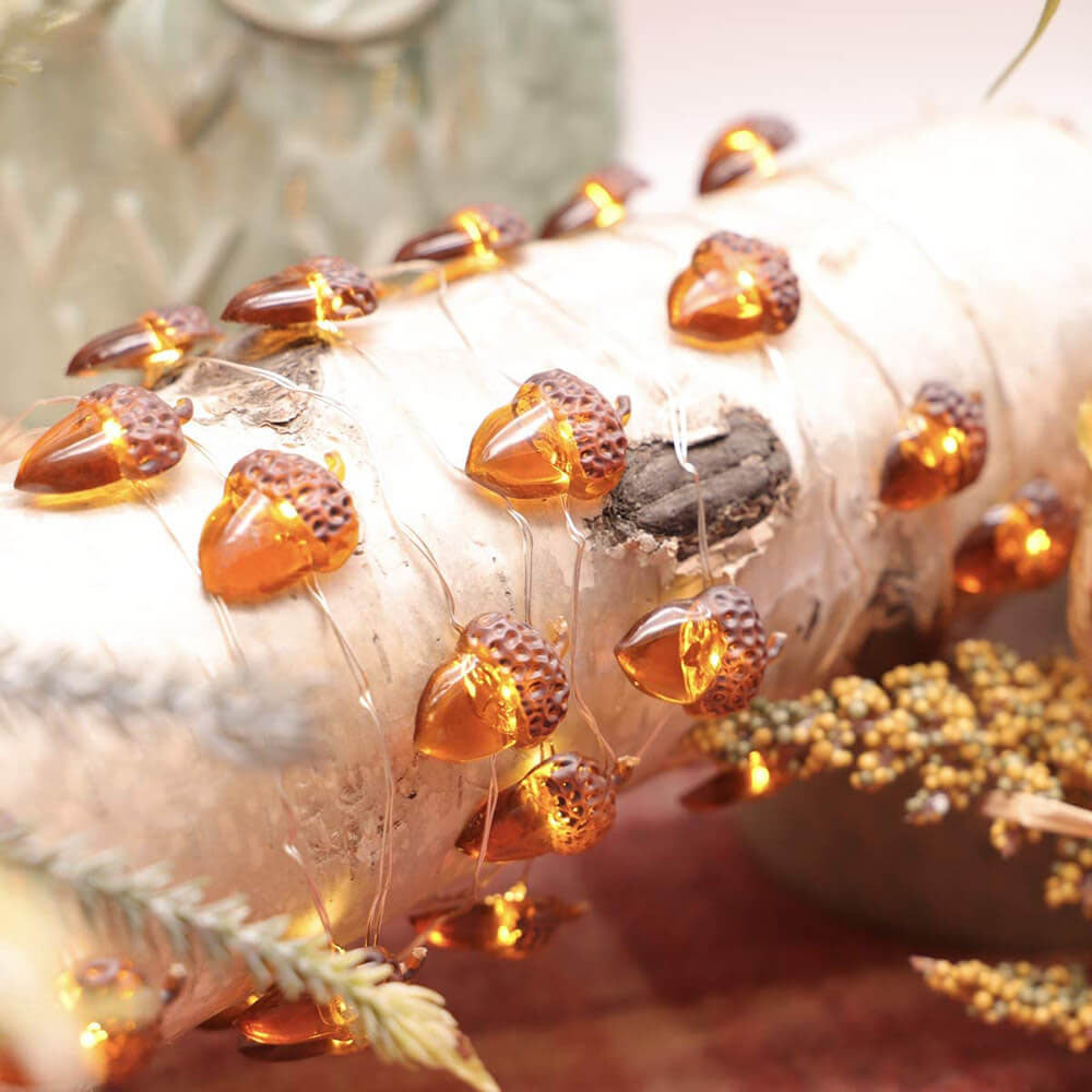 Moderna decorazione a forma di zucca in acero e ghianda del Ringraziamento, con 30 luci a LED