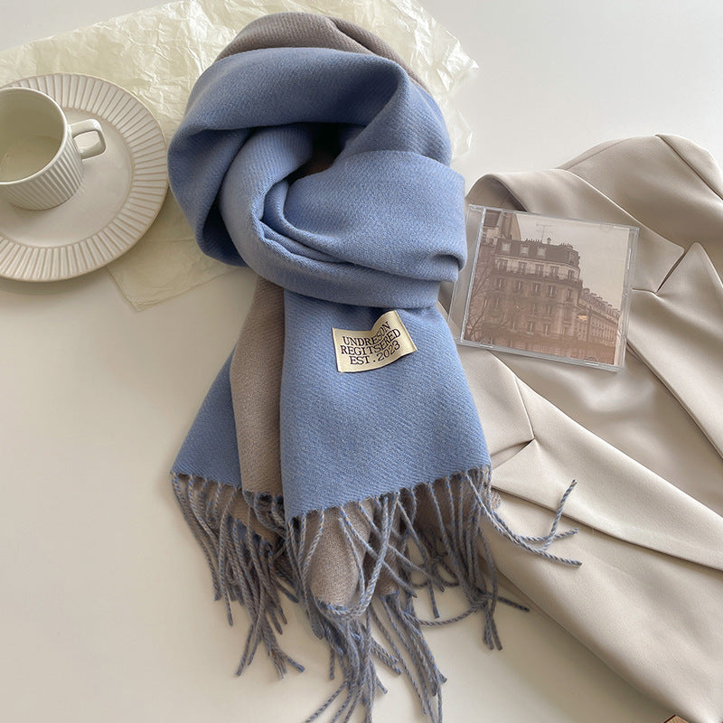 Calda sciarpa da donna - Inverno reversibile in cashmere con frange