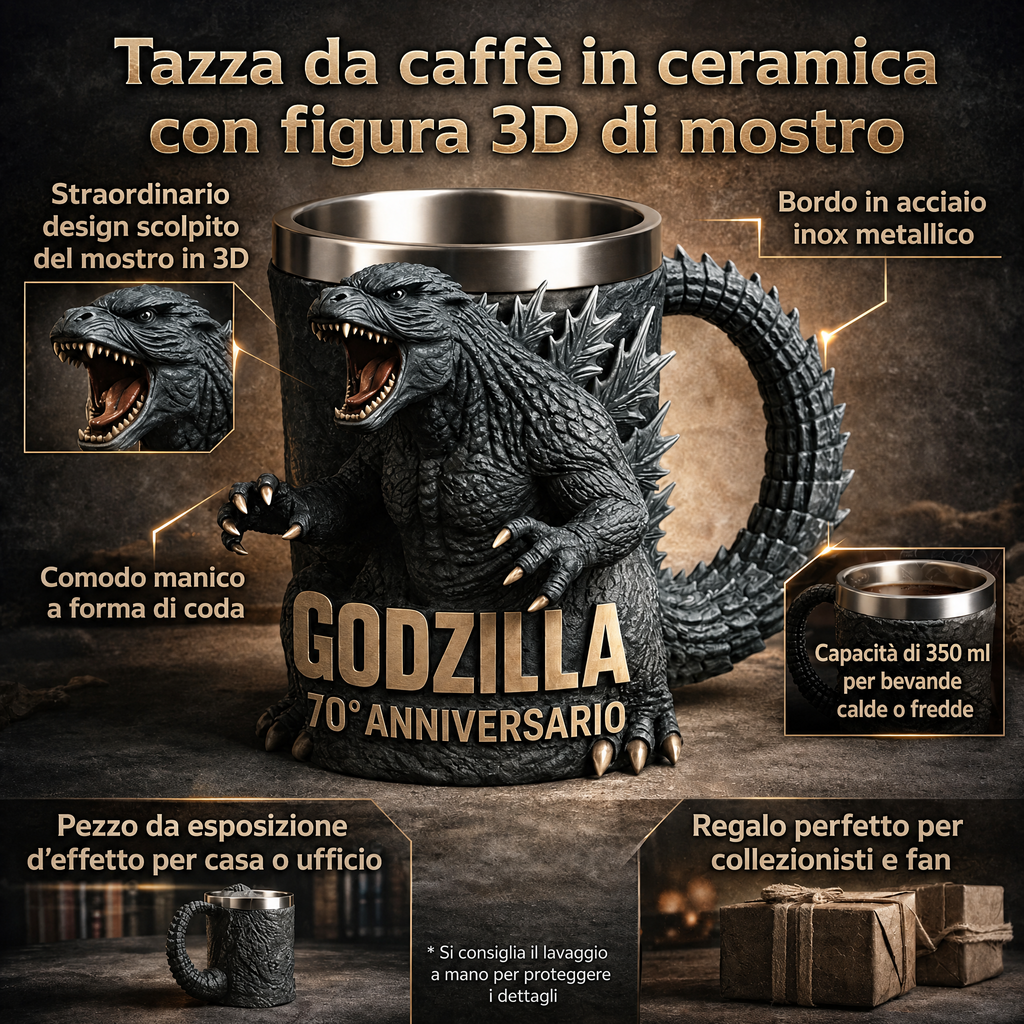 Tazza da caffè con mostro in rilievo, figure 3D in ceramica per bevande