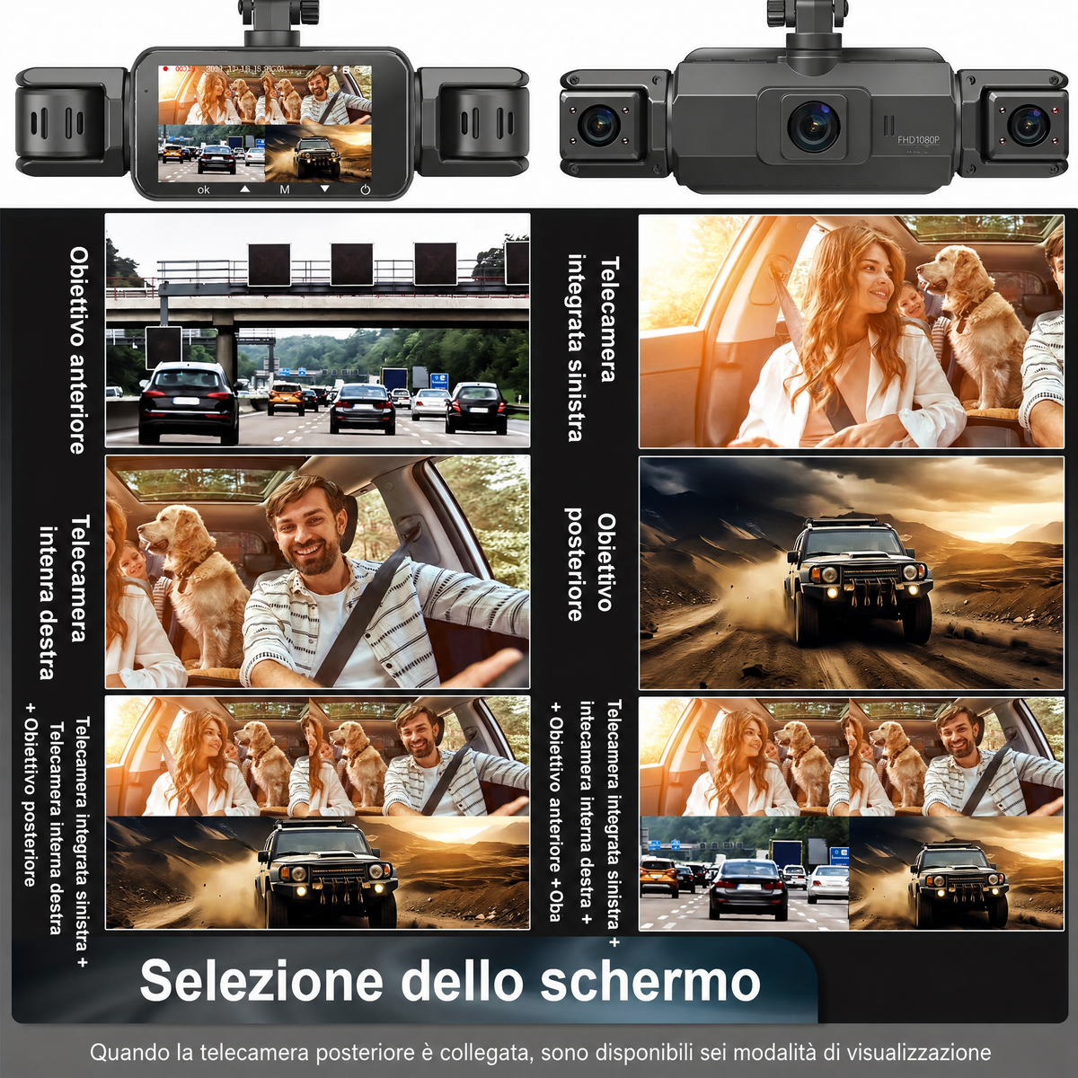 Dash cam wireless per auto anteriore e posteriore con visione notturna