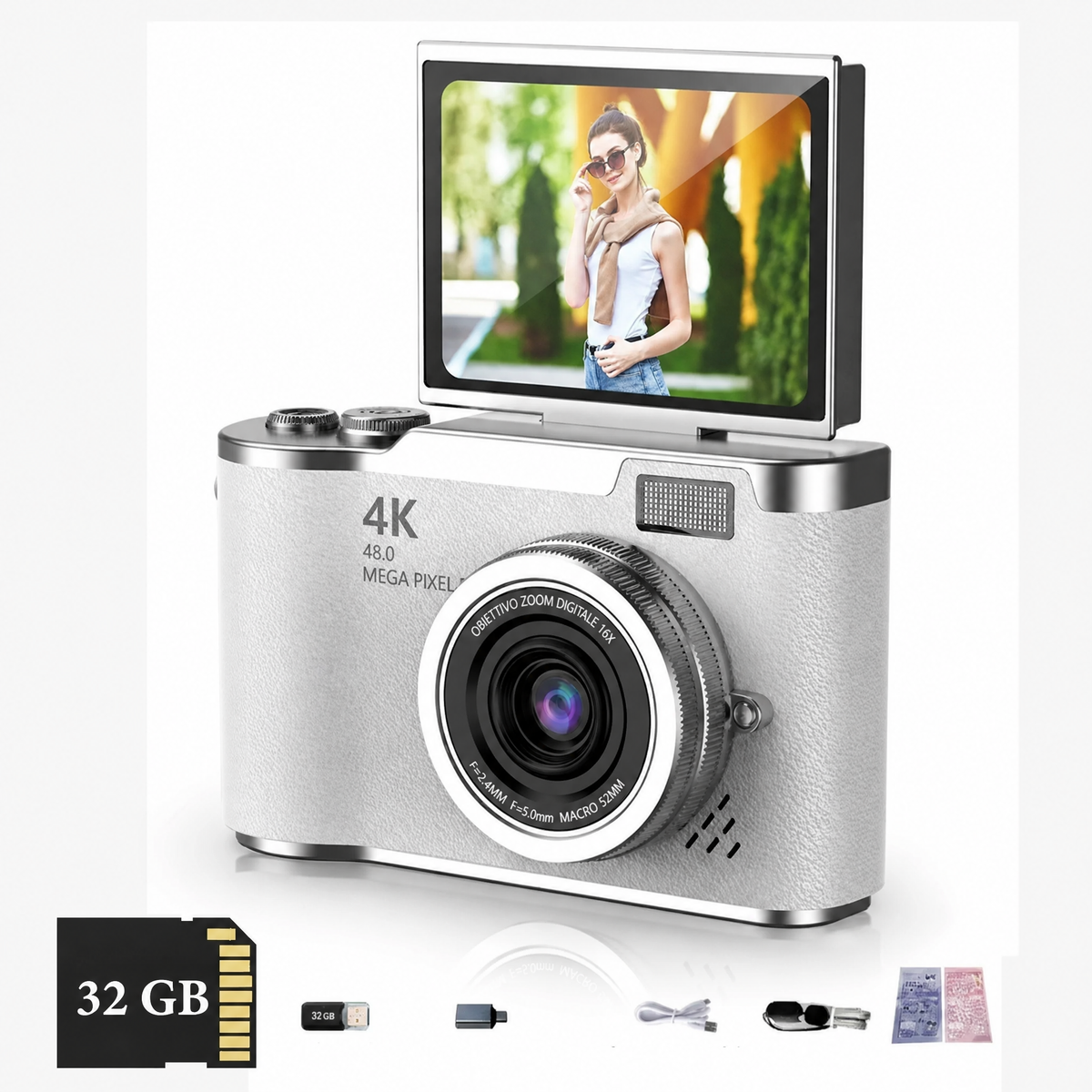 Fotocamera Digitale 4K Schermo Ribaltabile 48MP Zoom 8X Compatta Foto Video