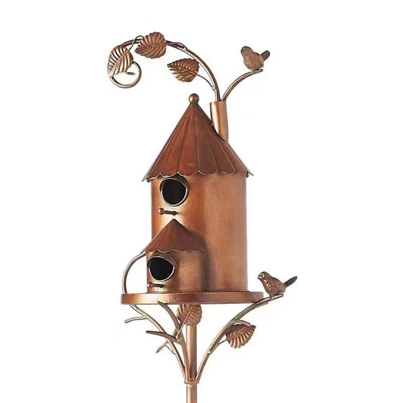 Casetta per uccelli europea in metallo + cortile da giardino/decorazione artigianale