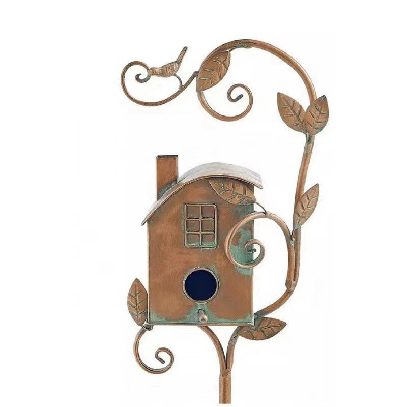 Casetta per uccelli europea in metallo + cortile da giardino/decorazione artigianale
