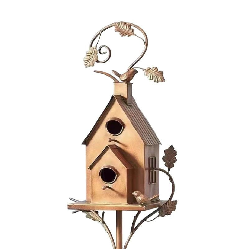 Casetta per uccelli europea in metallo + cortile da giardino/decorazione artigianale