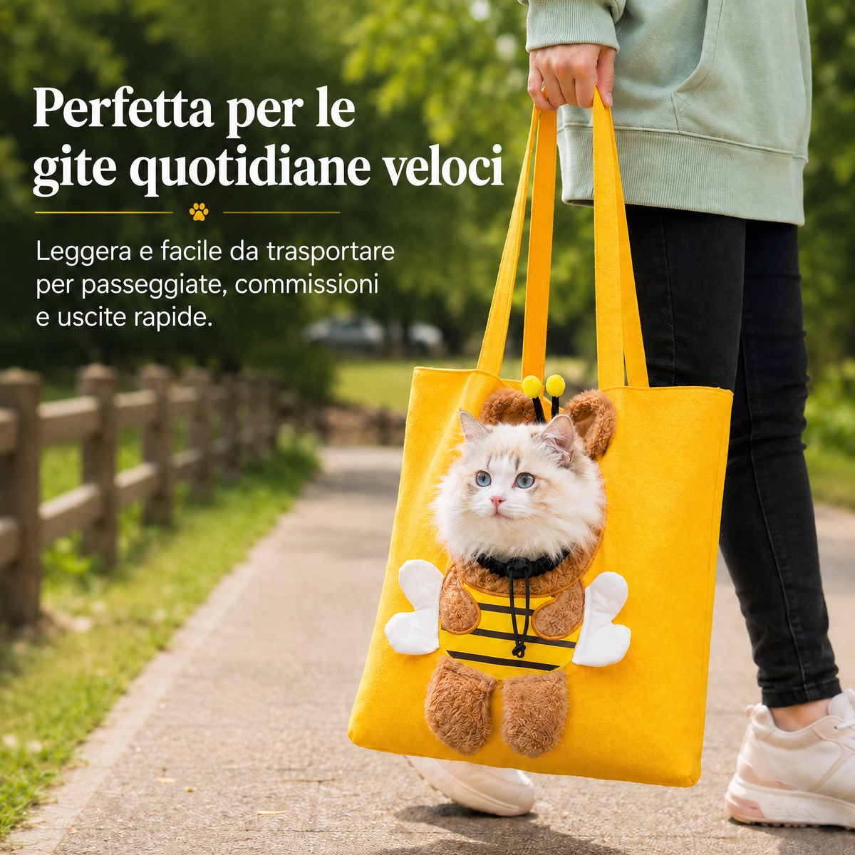 borsa trasportino aperta per gatti per passeggiate e visite dal veterinario - Borsa in canvas leggera per gatti e cani d